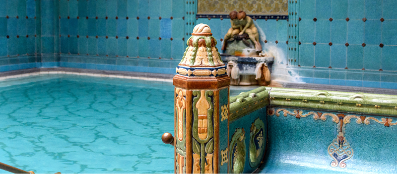 beautiful indoor thermal pool at gellert spa in Budapest